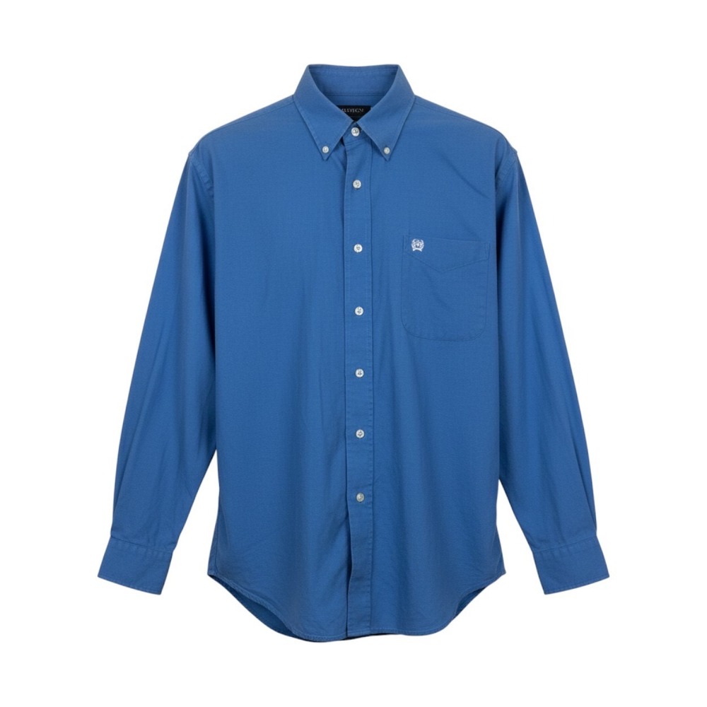 Cinch Mens Western Button Down Shirt Blue Long Sleeve Cotton Solid Logo Small